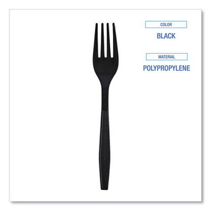 Heavyweight Boardwalk Wrapped Polypropylene Cutlery, Fork, Black, 1,000/cs