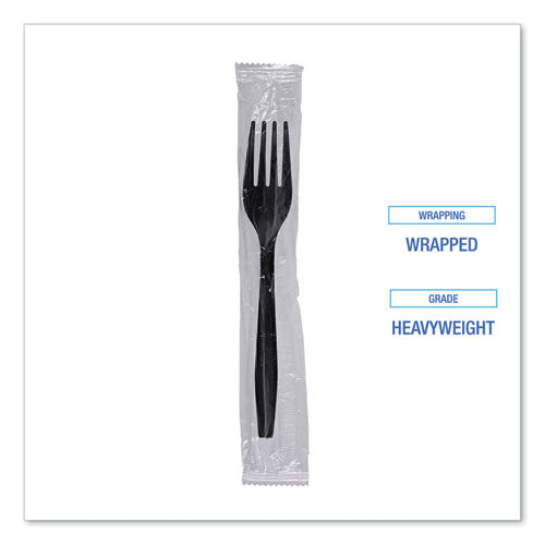 Heavyweight Boardwalk Wrapped Polypropylene Cutlery, Fork, Black, 1,000/cs