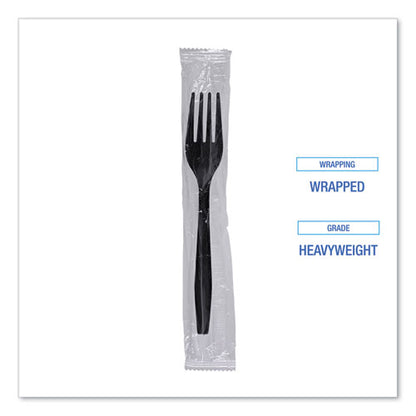 Heavyweight Boardwalk Wrapped Polypropylene Cutlery, Fork, Black, 1,000/cs