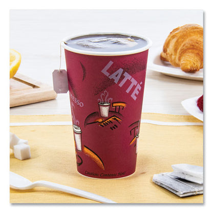 16oz SOLO Paper Hot Drink Cups in Bistro Design, Maroon, 50/pk