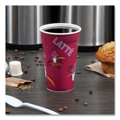 16oz SOLO Paper Hot Drink Cups in Bistro Design, Maroon, 50/pk