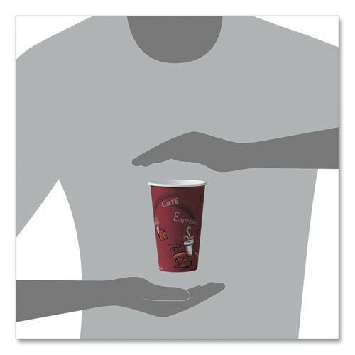 16oz SOLO Paper Hot Drink Cups in Bistro Design, Maroon, 50/pk