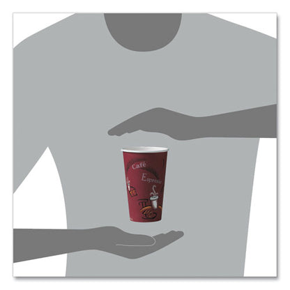 16oz SOLO Paper Hot Drink Cups in Bistro Design, Maroon, 50/pk