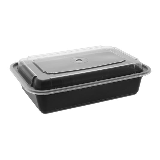 38oz Versatainer Polypropylene Rectangle Base With Microwaveable Lid Container, Black/Clear