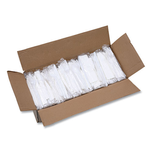 4pc Heavy weight Cutlery Kit, Fork, knife, napkin, teaspoon, Boardwalk, White, 250/cs
