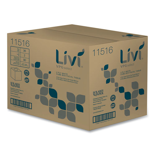 LIVI Cube Facial Tissue, 2-Ply, White, 90 Sheets/Box, 36 Boxes/cs