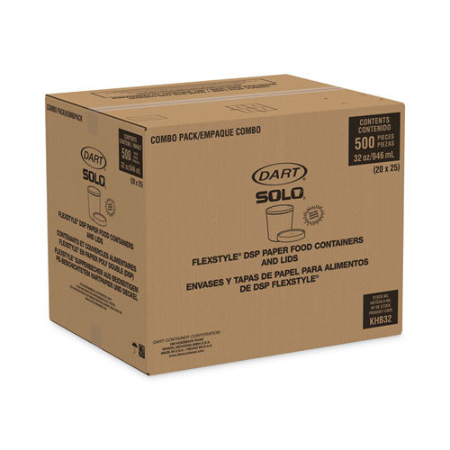 32oz SOLO Flexstyle Double Poly Food Combo Packs, White, Paper, 25 Cups and 25 Lids/Pack, 10 Packs/Carton