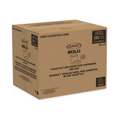 32oz SOLO Flexstyle Double Poly Food Combo Packs, White, Paper, 25 Cups and 25 Lids/Pack, 10 Packs/Carton