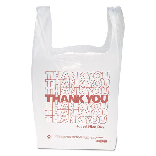 11.5x6.5x21 Inteplast Thank You, Handled T-Shirt Bag, Have a Nice Day Labeling, Cut-Out Handles, White/Red, 900/cs