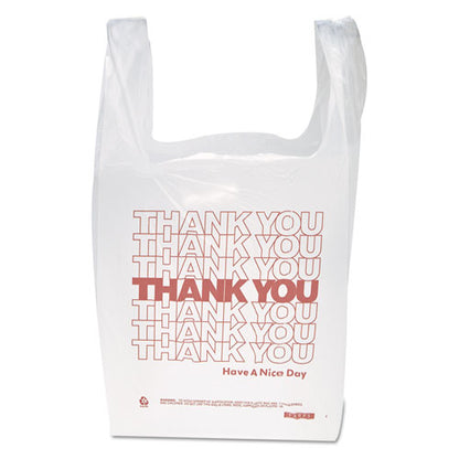 11.5x6.5x21 Inteplast Thank You, Handled T-Shirt Bag, Have a Nice Day Labeling, Cut-Out Handles, White/Red, 900/cs