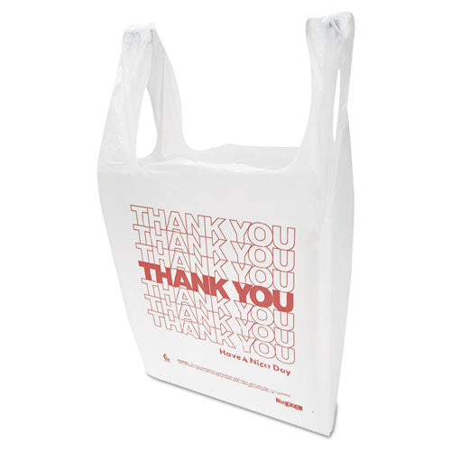 11.5x6.5x21 Inteplast Thank You, Handled T-Shirt Bag, Have a Nice Day Labeling, Cut-Out Handles, White/Red, 900/cs