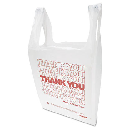 11.5x6.5x21 Inteplast Thank You, Handled T-Shirt Bag, Have a Nice Day Labeling, Cut-Out Handles, White/Red, 900/cs