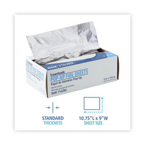 Boardwalk Standard Aluminum Foil Pop-Up Sheets, 63 Gauge, 9x10.75, 500 Sheets per Box, 1 PK