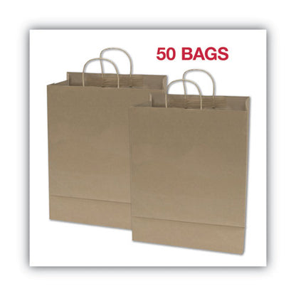 12x6.5x17 COSCO Premium Shopping Bag, Natural Twisted-Paper Handles, Brown, 50/Box