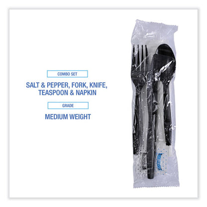 Boardwalk Six-Piece Cutlery Kit, Condiment/fork/knife/napkin/teaspoon, Black, 250/ct