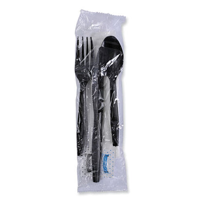 Boardwalk Six-Piece Cutlery Kit, Condiment/fork/knife/napkin/teaspoon, Black, 250/ct