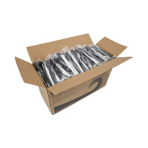 6pc Heavyweight Cutlery Kit, Condiment, fork, knife, napkin, spoon, Black, Boardwalk, 250/cs