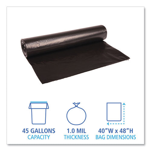 40x48 Black 0.8 mil 45 gal Recycled Low-Density Polyethylene Can Liners, Perforated, 100/cs