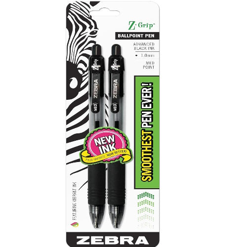 ZebraPen Z-Grip Retractable Ballpoint Pen, Medium Point, 1.0mm, Black Ink, 2-Count - Zebra Pen
