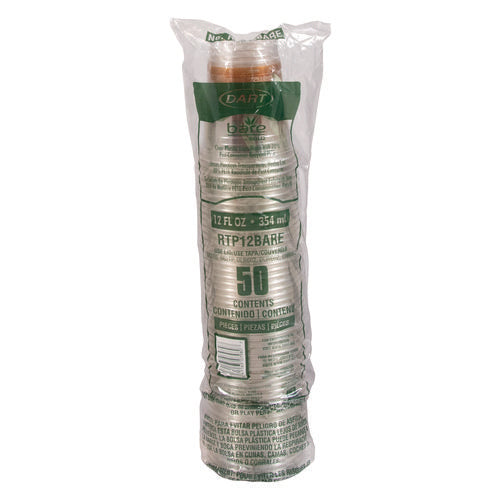 12-14oz Dart Bare Eco-Forward Rpet Cold Cups, Leaf Design, Clear, Squat, 50/pk