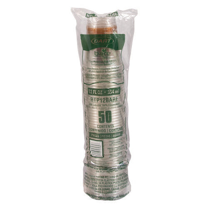 12-14oz Dart Bare Eco-Forward Rpet Cold Cups, Leaf Design, Clear, Squat, 50/pk