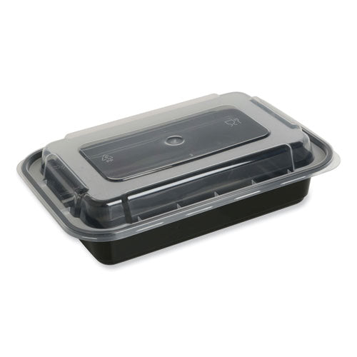 24oz Microwavable Food Container with Lid, Rectangular, 7.48x5.03x2.48, Black/Clear, Plastic, 150/cs