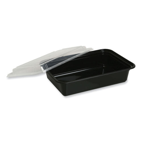 24oz Microwavable Food Container with Lid, Rectangular, 7.48x5.03x2.48, Black/Clear, Plastic, 150/cs