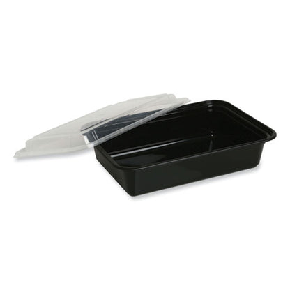 24oz Microwavable Food Container with Lid, Rectangular, 7.48x5.03x2.48, Black/Clear, Plastic, 150/cs