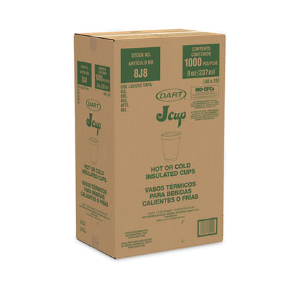8oz 8J8 Dart Foam Drink Cups, White, 1000/cs