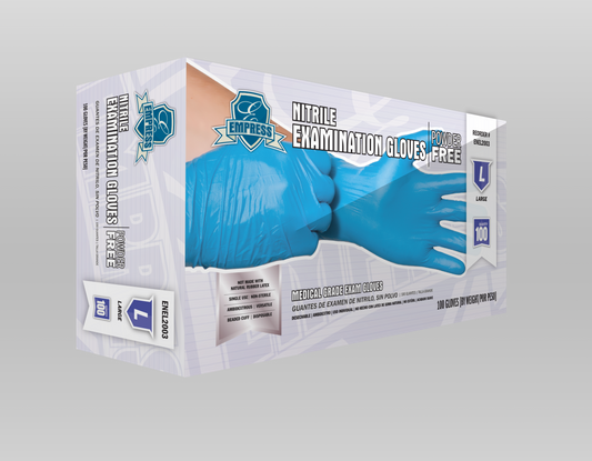 Large Nitrile Glove Blue Empress Exam Grade Powder Free 10 / 100 cs