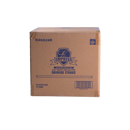10.25 inch White/Red Stripe Jumbo Straw, Empress, Paper Wrapped 2000/cs