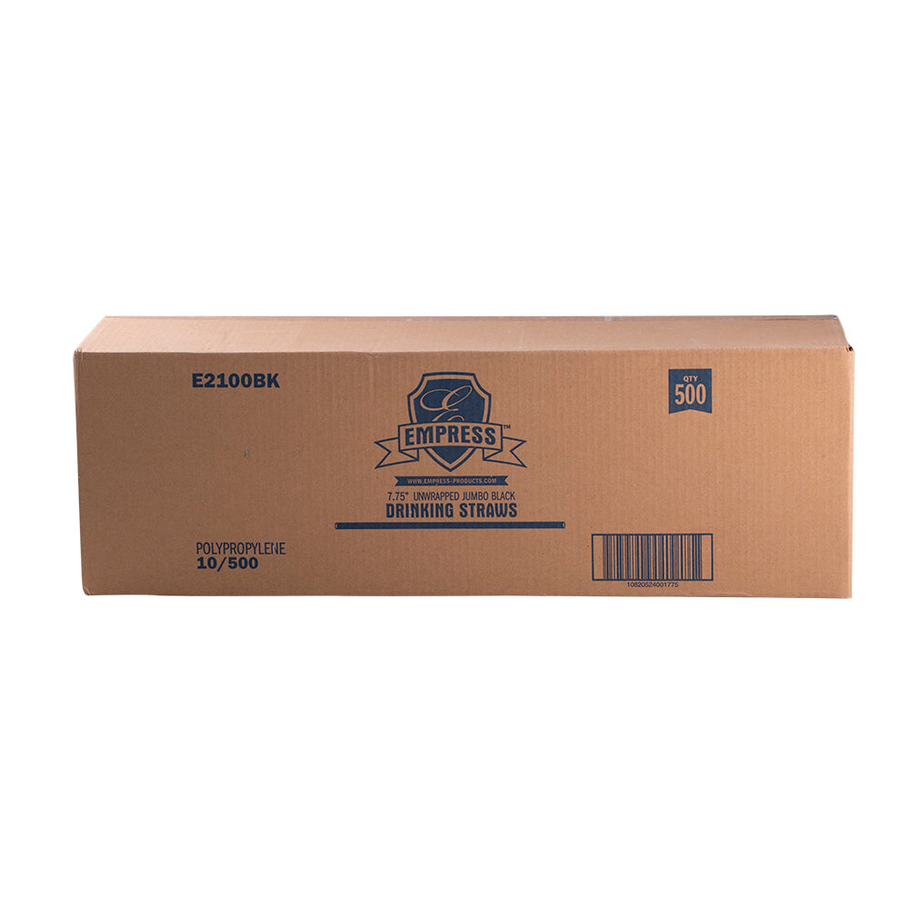 Empress Jumbo Straw Unwrapped 7.75" Black Boxed 10 boxes of 500
