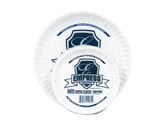 9 Inch Empress Uncoated Paper Plate White 1000/cs