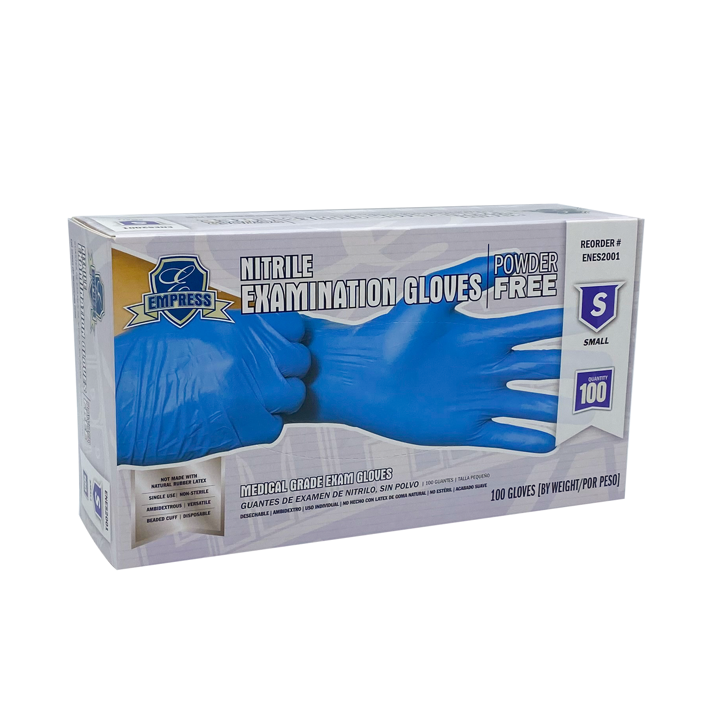 Small Nitrile Glove Blue Empress Exam Grade Powder Free 10 / 100 cs