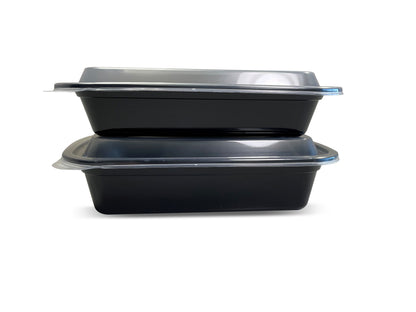 38oz Empress Rectangle Container 6x8x2 Black Base w/ Clear Lid 150/cs