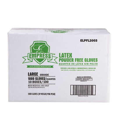 Large Latex Gloves Powder Free, Empress, 100/box, 10 box/cs