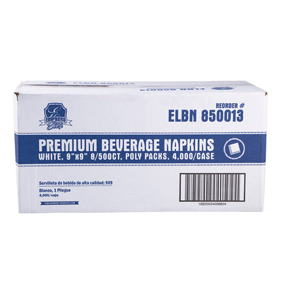 9x9 Empress Elite Beverage Napkin, White, 1-ply 4000/cs