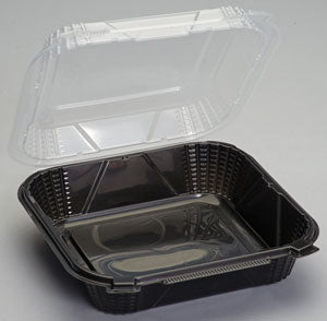 9x9.125x3 Genpak ProView Large Hinged Container Black / Clear 150/cs
