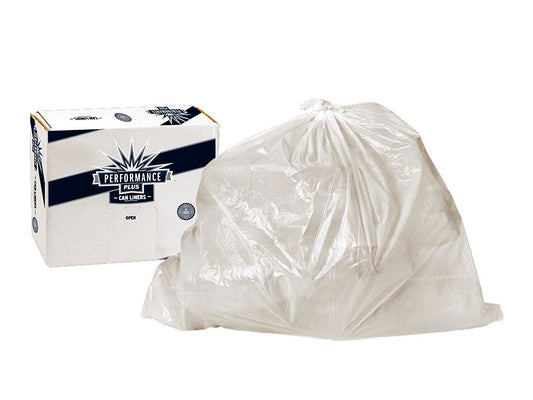 38x58 1.5 EQ mil Clear 60 gallon Low Density Liner perforated rolls 100/cs