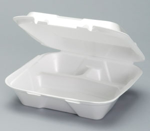9x9 3 Compartment Large Foam Hinged Containers White 200/cs