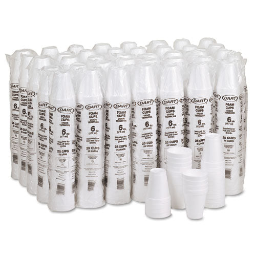 6oz 6J6 Dart Foam Drink Cups, White, 1000/cs