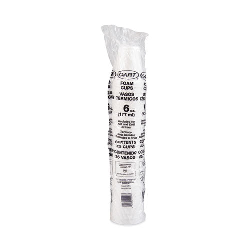 6oz 6J6 Dart Foam Drink Cups, White, 1000/cs
