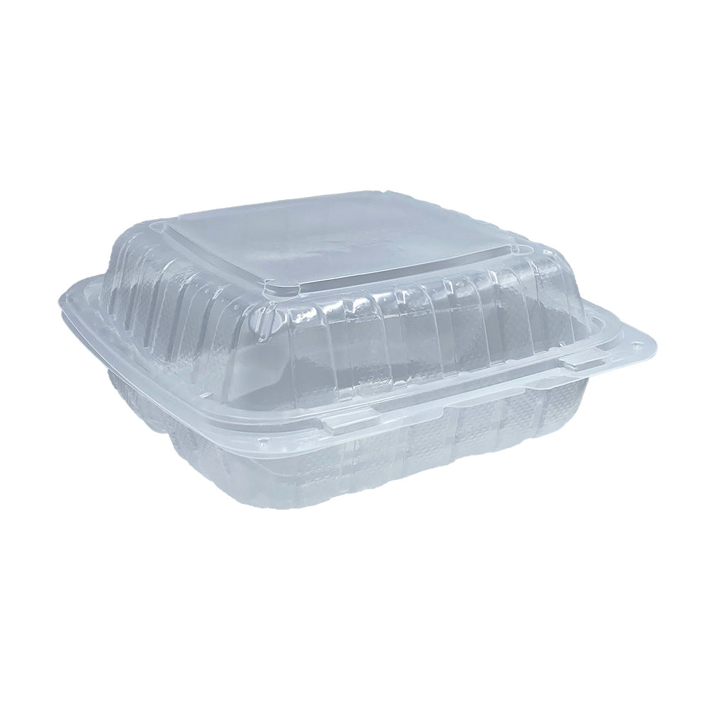 8x8x3 PP Hinged Container Vented Clear, 3 Compartment Empress 200/cs