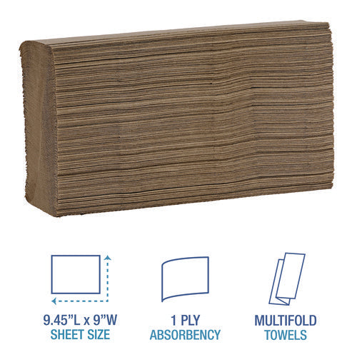 9x9.45 Multifold Paper Towels, 1-Ply, Natural, Boardwalk, 4000/cs