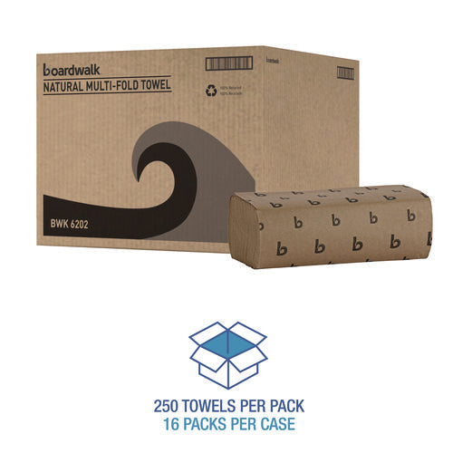 9x9.45 Multifold Paper Towels, 1-Ply, Natural, Boardwalk, 4000/cs