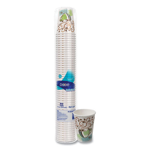 12oz Dixie Perfectouch Paper Hot Cups, Coffee Haze Design, 50/pk
