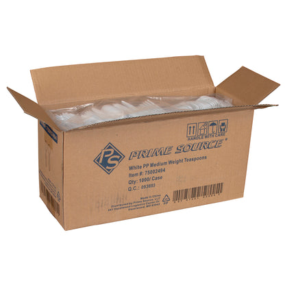 Mediumweight Prime Source Polypropylene Teaspoon, White, 1000/cs