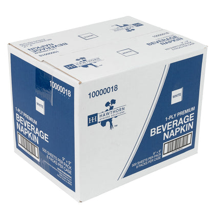 9x9 Hawthorn Premium Beverage Napkin 1-Ply, White, 1/CS/400