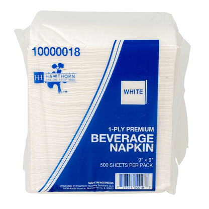 9x9 Hawthorn Premium Beverage Napkin 1-Ply, White, 1/CS/400