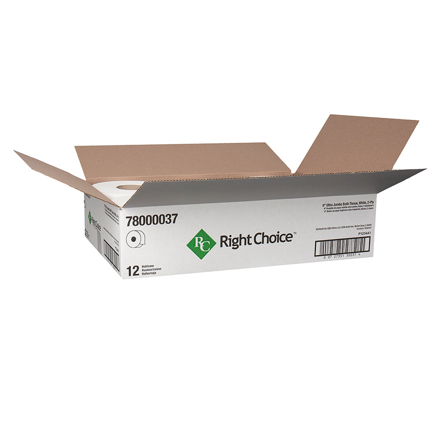 9 inch JRT Bath Tissue Roll, 2-Ply, White, Right Choice Ultra, 12/cs
